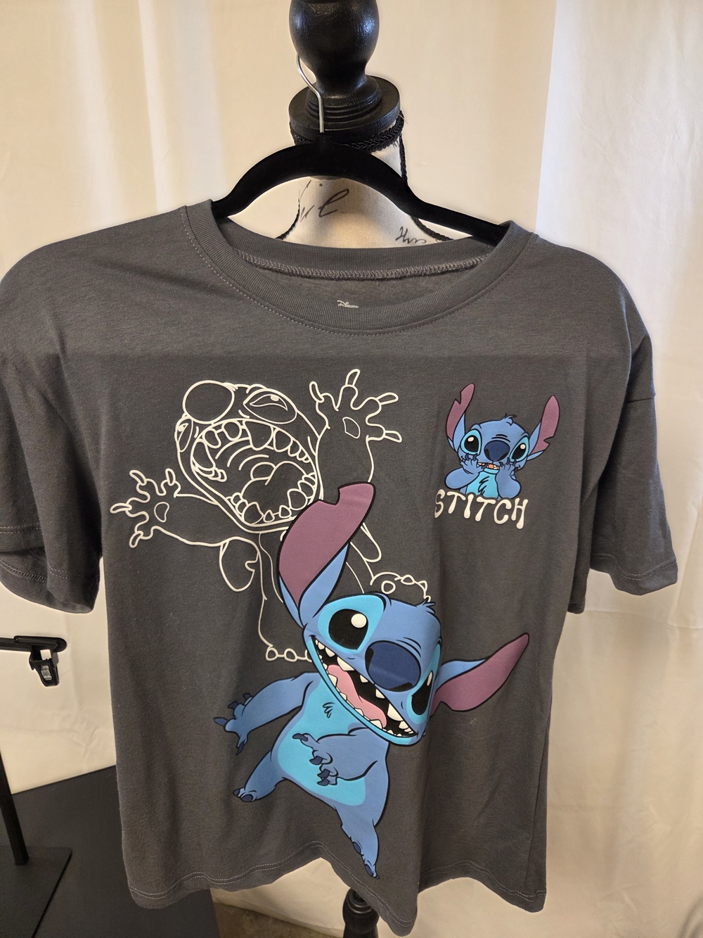Disney Charcoal Gray Stitch Graphic Tee with Blue & Purple Accents
